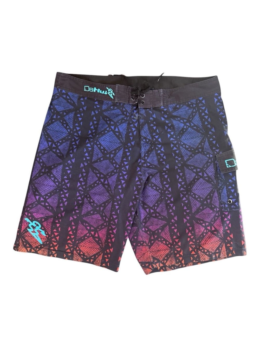 DaHui Men's Black Swim Board Shorts with Purple & Orange Gradient